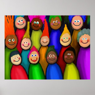 Pôster Multidão Diversa de Pintura de Pessoas