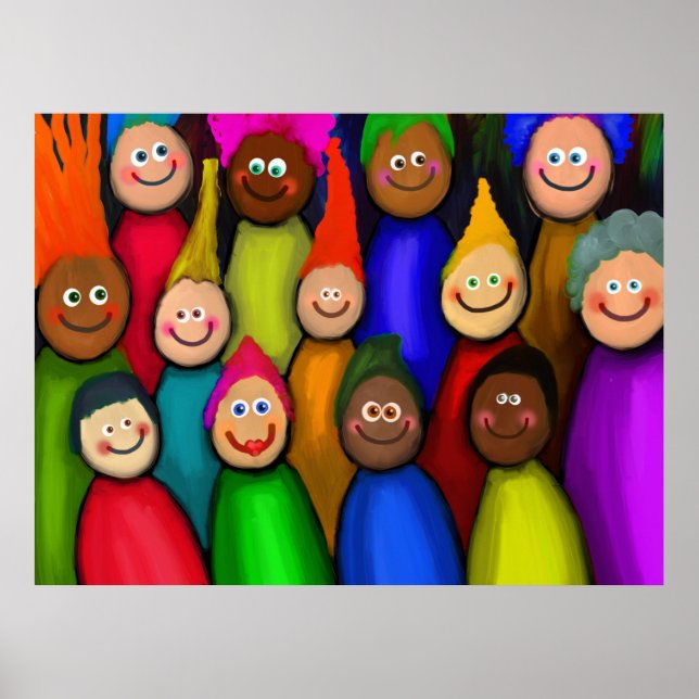 Pôster Multidão Diversa de Pintura de Pessoas (Frente)