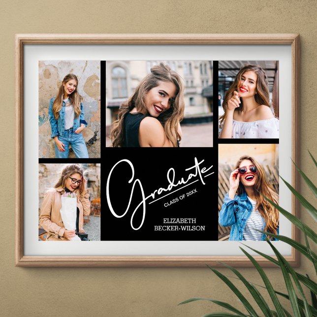 Poster Múltipla Foto em Fim de Graduação Preto (Personalized multiple photo graduate poster, INSTANT DOWNLOAD and/or PRINTED)