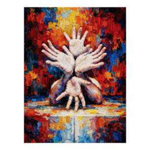 Pôster Múltiplas Mãos Erguendo-se para Cima Abstrato Expr