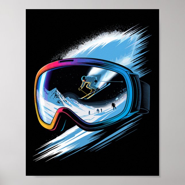 Poster Multiple Exposure Art Skiing Mountain Ski Snow Win (Frente)