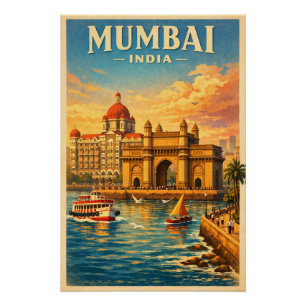 Pôster Mumbai, Índia, em um clássico retrô