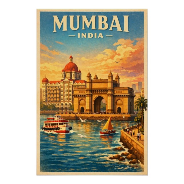 Pôster Mumbai, Índia, em um clássico retrô (Frente)