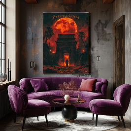 Poster Múmia Ascendente no Halloween - Tumba Antiga e Lua