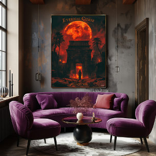 Poster Múmia Ascendente no Halloween - Tumba Antiga e Lua
