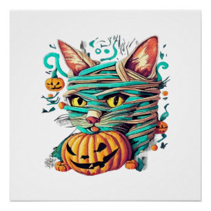 Pôster Múmia Divertida de Gato no Halloween