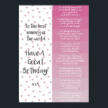 Poster Mummy Birthday Coupons<br><div class="desc">Este design cor-de-rosa com 8 doces rimas, faria o presente perfeito para uma criança dar à sua múmia.</div>