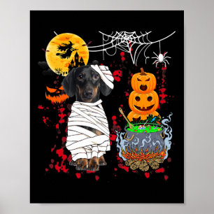 Poster Mummy Dachshund Dog Halloween Cão Assustador Pumpk