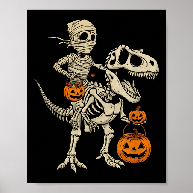 Poster Mummy Skeleton Andando Dinossauro T Rex Crianças H (Frente)