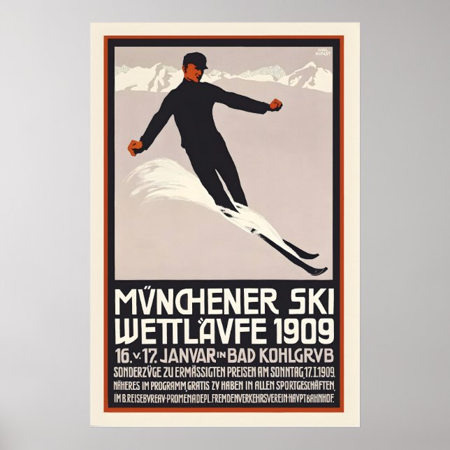 Poster Münchener Ski Garmisch-Partenkirchen Alemanha (Frente)