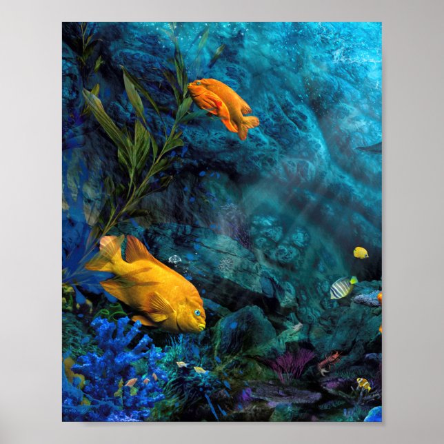 POSTER MUNDO AZUL DE PEIXE DE LARANJA (Frente)