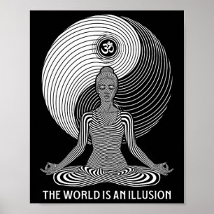 Poster Mundo de Yoga Ilusão Yin Yang Zen Garota Meditação