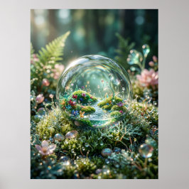 Poster Mundo em Miniatura Dentro de Gota de Orvalho