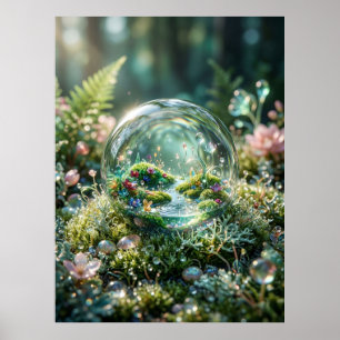 Poster Mundo em Miniatura Dentro de Gota de Orvalho