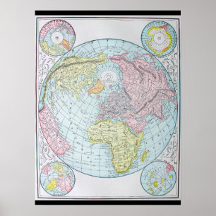 Poster Mundo em Projeção Polar (1892)