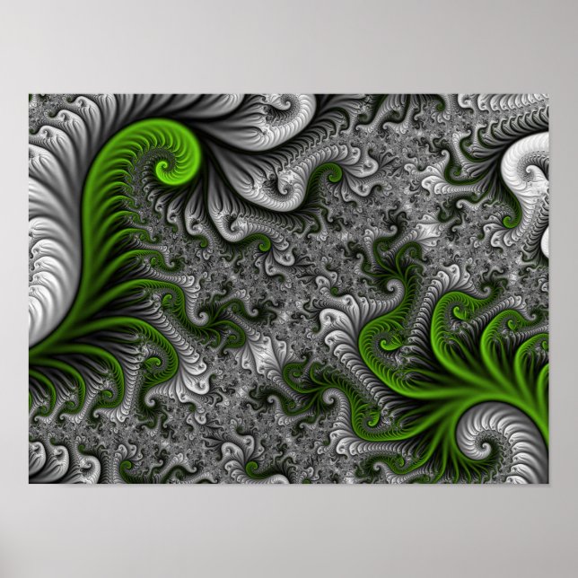 Pôster Mundo Fantástico Arte Fractal Abstrata Verde e Cin (Frente)