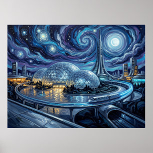 Poster Mundo Futuro Delos Noite Estrelada Paisagem Ficção