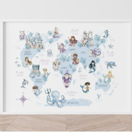 Poster Mundo Mágico do Mar, Sereias, Cavalheiros, Mapa Mu