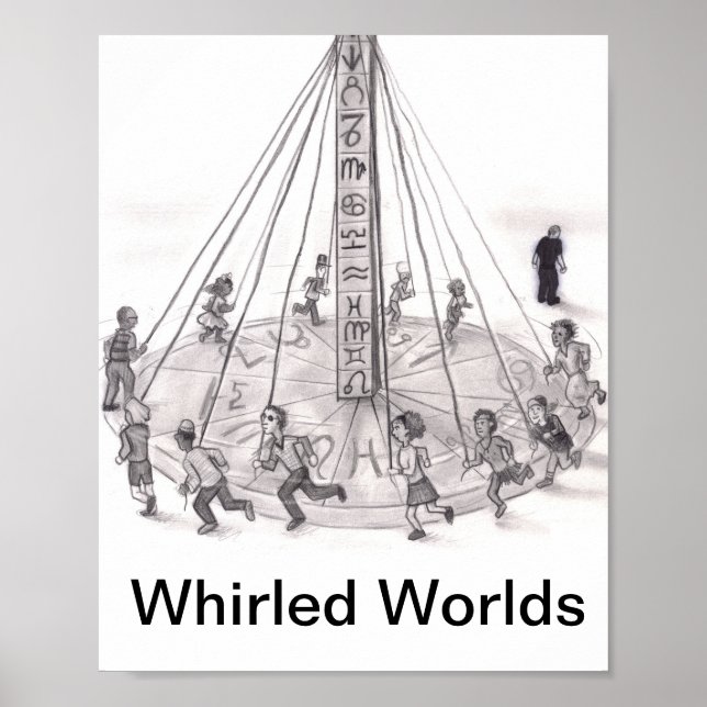 Poster Mundos Rebentados. Pessoas rodando a astrologia (Frente)