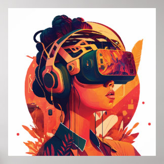 Poster Mundos virtuais: mulher vestindo fone VR