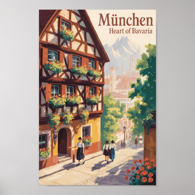 Poster Munich Germany Bavaria Illustration Travel Art (Frente)