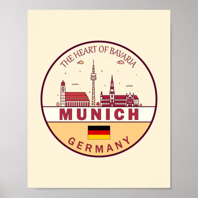 Poster Munich Germany City Skyline Emblem (Frente)