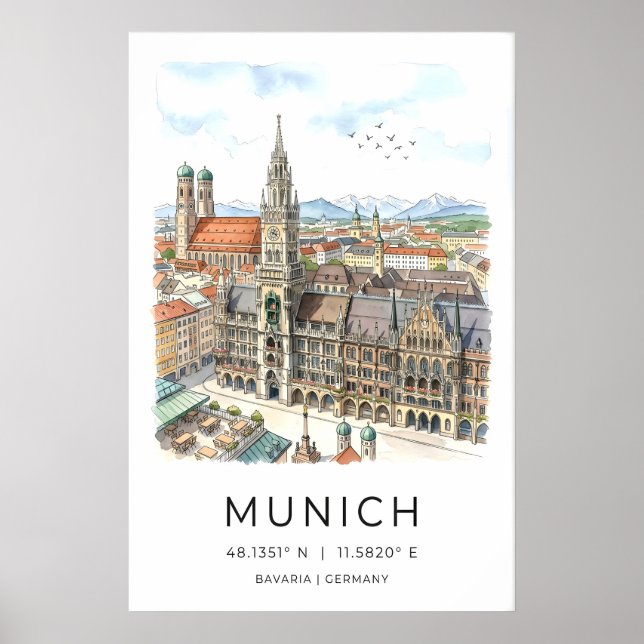 Poster Munich Skyline Wall Art - Hand-Illustrated (Frente)