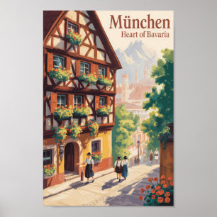 Poster Munique Alemanha Baviera Ilustração Viagem Arte
