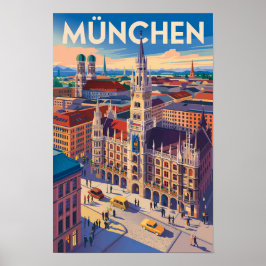 Poster Munique Alemanha Ilustração Viagem Arte Vintage