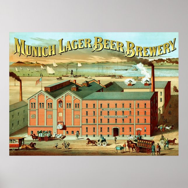 Poster Munique Lager Beer Brewery ~ Publicidade Vintage. (Frente)