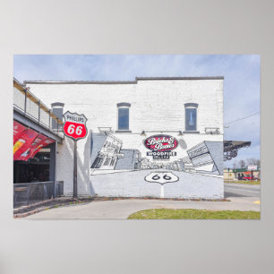 Poster Mural com Placa da Rota 66 no Kansas