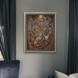 Poster Mural Floresta Encantada na Parede de Wooden