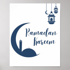 Poster Mural Islâmico Crescente Vermelho do Ramadão e Lan