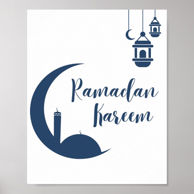 Poster Mural Islâmico Crescente Vermelho do Ramadão e Lan (Frente)