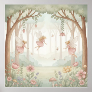 Poster Mural Personalizado Jardim das Fadas Rosa Pastel C