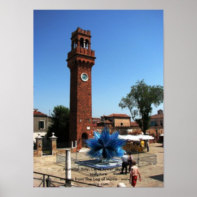 Poster Murano, Itália Torre de Relógio e Escultura de Vid (Frente)
