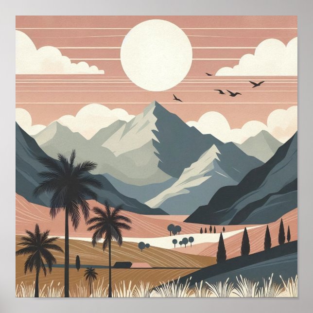 Poster Murmurios da Terra: Uma Montanha Minimalista Boho  (Frente)