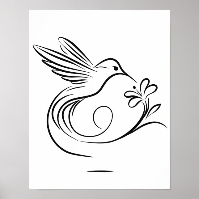 Poster Muro de Arte Elegante de Hummingbird e Flor (Frente)