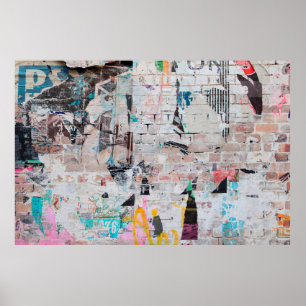 Poster Muro de tijolos exposto com intempéries com posto 