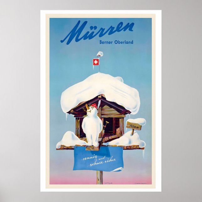 Poster Mürren Bernese Oberland Switzerland Vintage Ski (Frente)