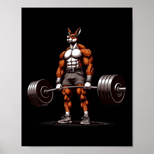 Poster Muscle Kangaroo Deadelevando Engraçado Gym Weeleva (Frente)