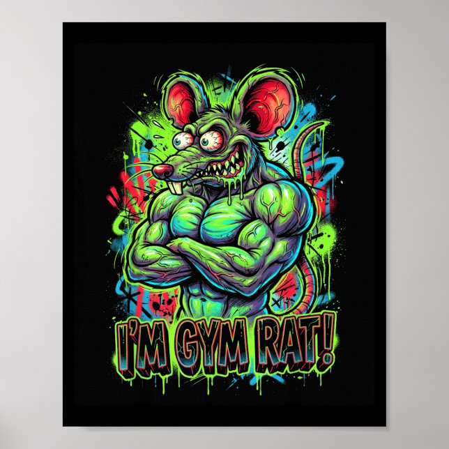 Poster Muscular Gym Rat Bodybuilder Graffiti Workout Fitn (Frente)