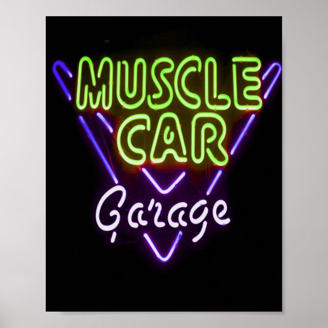 Poster Musculatura Garagem do Carro Neon Sinal Azul Verde (Frente)
