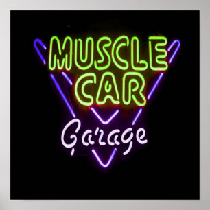 Poster Musculatura Garagem do Carro Neon Sinal Azul Verde