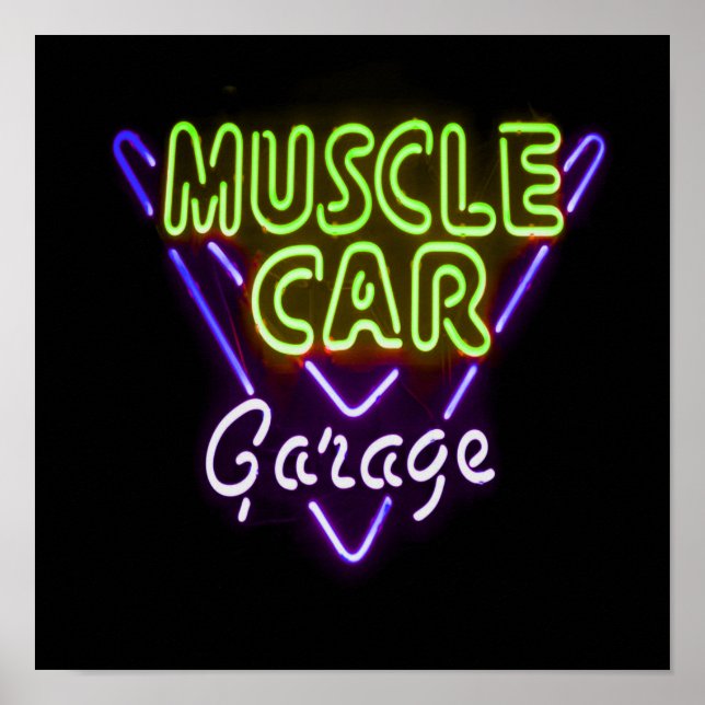 Poster Musculatura Garagem do Carro Neon Sinal Azul Verde (Frente)