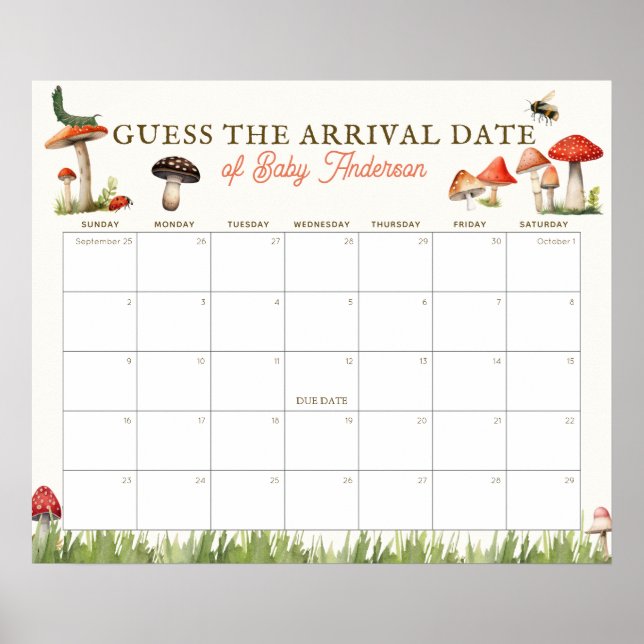 Poster Mushroom & Bee Guess The Due Date Calendar (Frente)