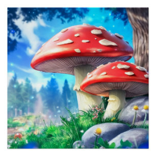 Pôster Mushroom Forest Fantasy Art