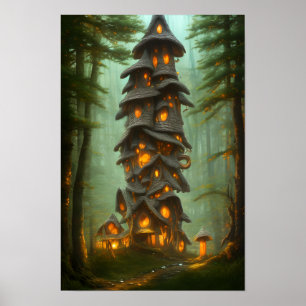 Poster Mushroom House Forest Fantasy Art