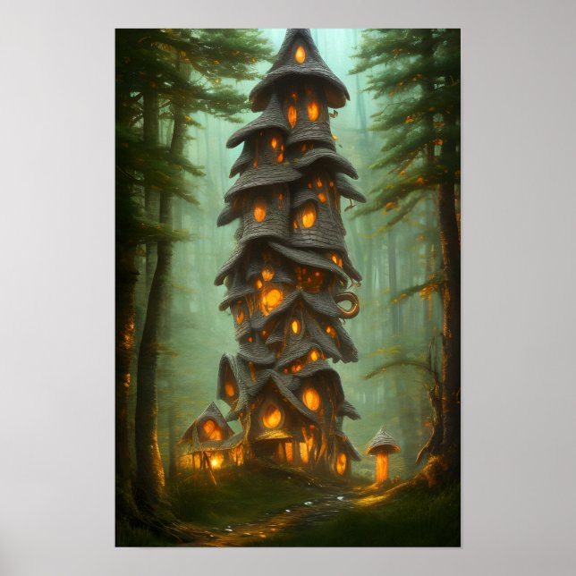 Poster Mushroom House Forest Fantasy Art (Frente)