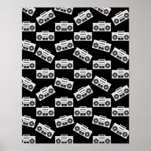 Poster Music Boombox Print Art Pattern Boomboxes Black (Frente)
